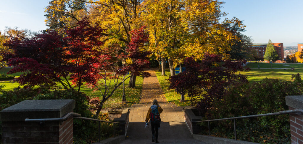 A student walking at WWU campus